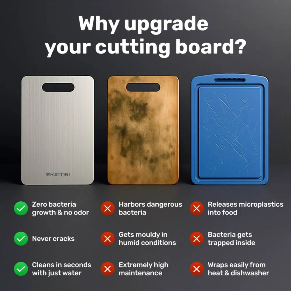 Katori titanium board compared with wooden and plastic boards