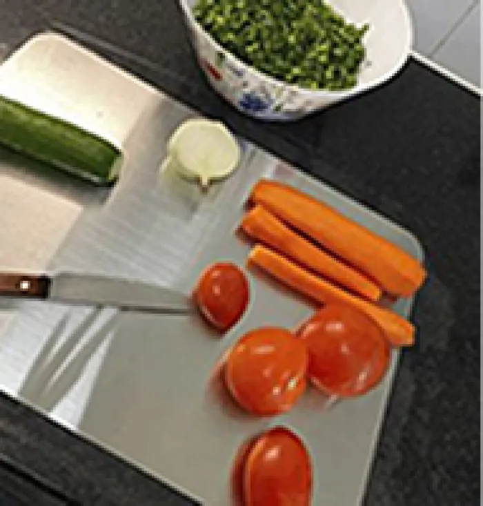Vegetables chopped on a Katori board by customer Lisa