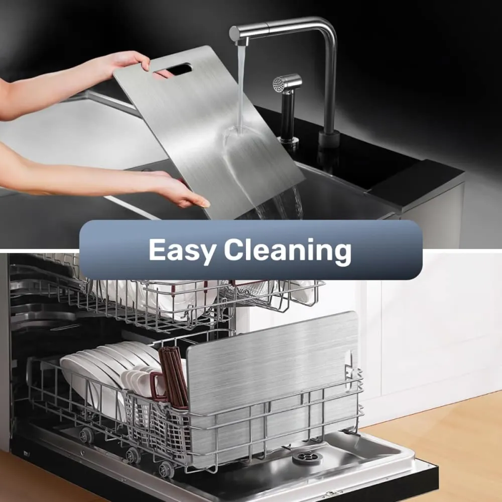 Katori titanium board rinsed at the sink and loaded in a dishwasher