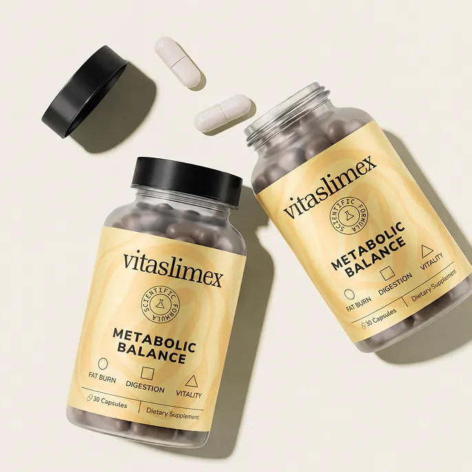 Gélules de Vitaslimex à côté de flacons ouverts